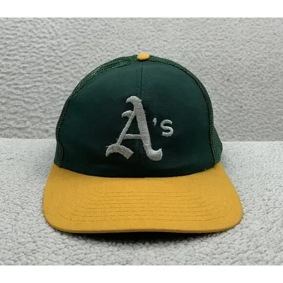 VTG Twins Oakland Athletics Trucker Hat Mens Snapback Green Yellow A's Logo MLB - Picture 1 of 8